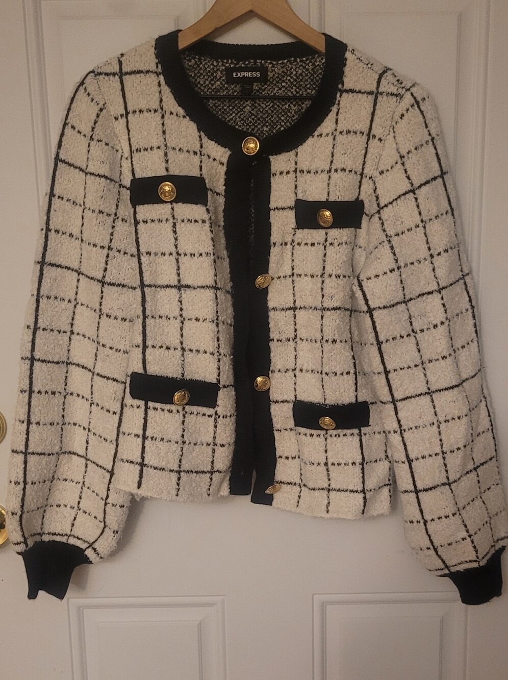 Express Black & White Tweed Windowpane Jacket Size Large